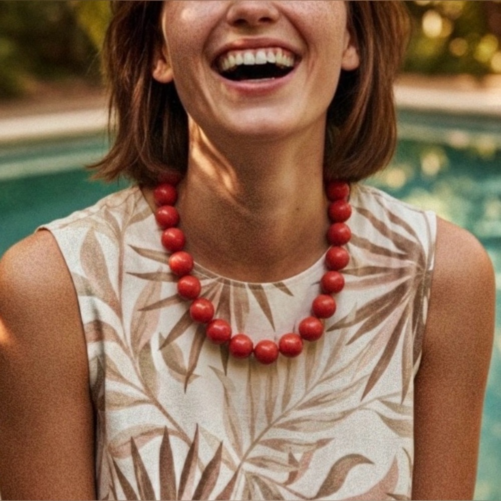 Chunky Red Beaded Statement Necklace | Bold Vintage Style | Summer Jewelry
